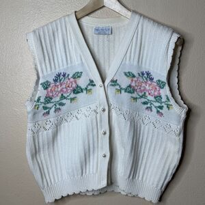 Sweater Loft Sweater Vest Women Large Ivory Buttons Knitted Vintage Cottagecore
